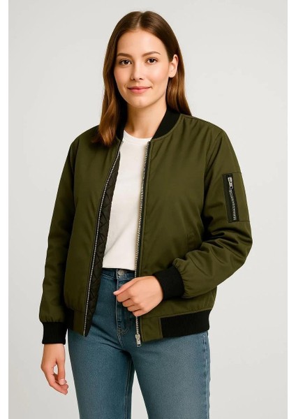 Kadın Bomber Mont Ceket – Fermuarlı, Kapitone Içi Astarlı, Su Itici Kumaş, Regular Fit, Günlük Bahar & Kış Şık Rahat Stil - Haki indirimleri