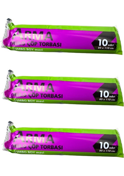 Jumbo Boy 90 Lt. Mavi Çöp Torbası Poşeti - 80 x 110 cm / 10 Adetlik 3 Rulo