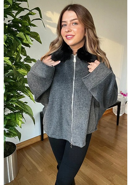 Yeni Sezon Kadın Kaşe Şık Mont Kaban Içi Astarlı Kürk Peluş Yaka Detaylı