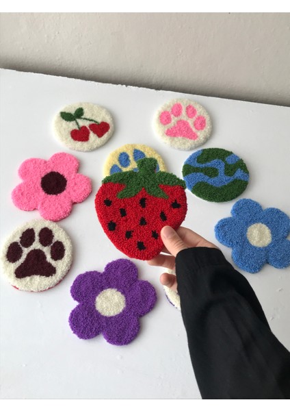 Dekoratif Çilek Model Punch Bardak Altlığı Sunumluk