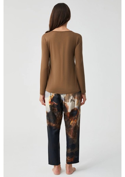 Yumuşak Dokulu V Yaka Uzun Kol Kadın Pijama Takım 9923 indirimleri