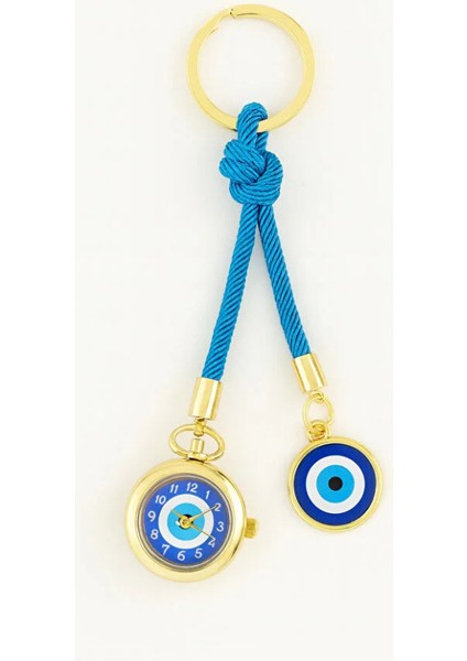 Gerçek Saat Detaylı Nazar Boncuklu Anahtarlık 10,5 cm