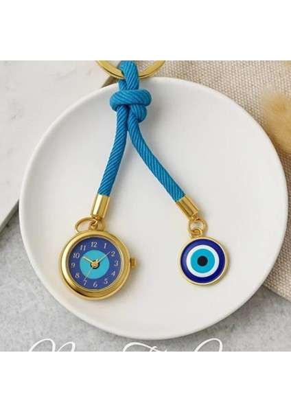 Gerçek Saat Detaylı Nazar Boncuklu Anahtarlık 10,5 cm modelleri