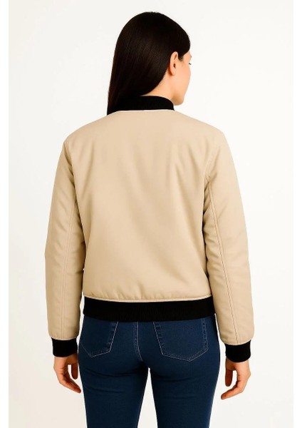 Kadın Bomber Mont Ceket – Fermuarlı, Kapitone Içi Astarlı, Su Itici Kumaş, Regular Fit, Günlük Bahar & Kış Şık Rahat Stil - Bej fiyatları