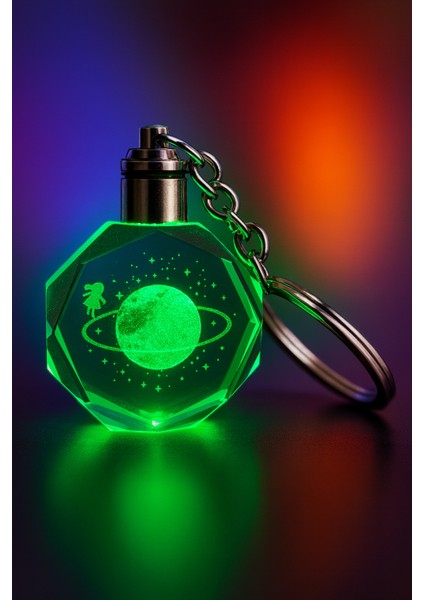 Satürnlü Kız Tasarımlı Renk Değiştiren Kristal Anahtarlık