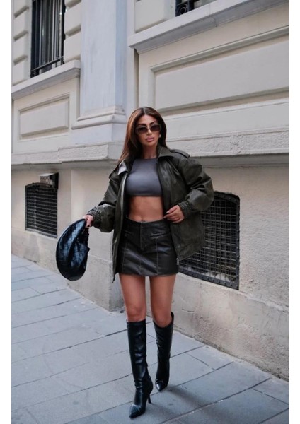 Suni Deri Pilot Ceket