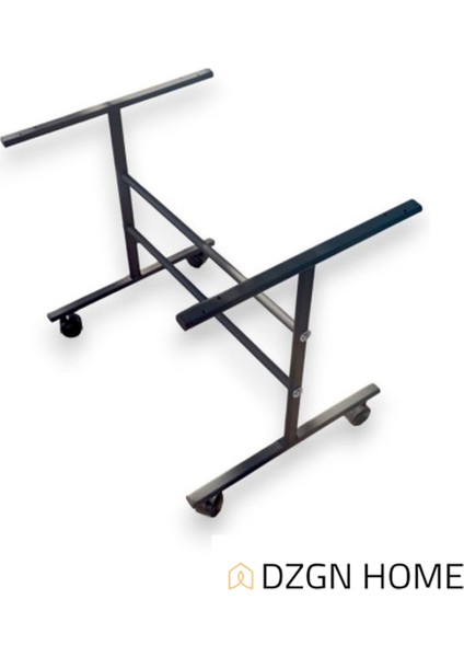 Tekerlekli Orta Sehpa Ayağı Metal Masa Ayağı Kalın Profilli - Siyah