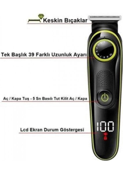 Unısex Çok Fonksiyonlu Bakım Seti LED Göstergeli Tıraş Makinesi Saç Sakal Vücut fırsatları