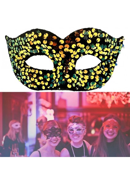 - Altın Renk Pul Payet Işlemeli Balo Maskesi