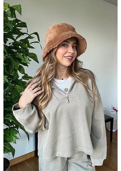 Premium Kalite Yumuşak Şık Tarz Bucket Peluş Şapka Sıcak Tutan Kış Aksesuar