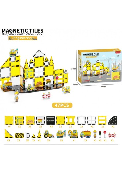 47 Parça Manyetik LEGO Seti Mühendislik Serisi | Renkli Magnet Bloklar Eğitici Oyuncak