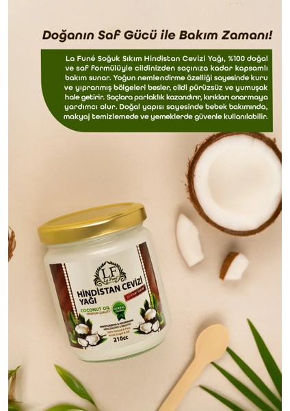 Organik Soğuk Sıkım %100 Saf Hindistan Cevizi Yağı 210 cc