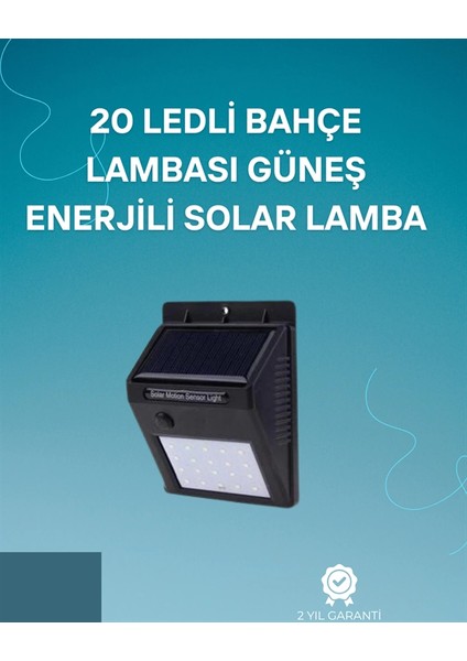 Hareket Sensörlü Solar Lamba | 120° Algılama Açısı, 3-4 Metre Mesafe, Suya Dayanıklı LED