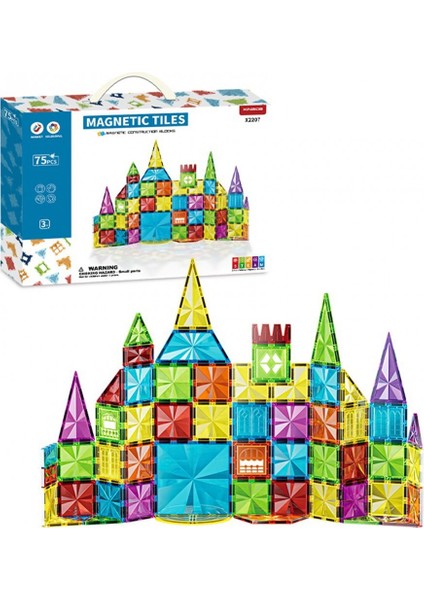 75 Parça Manyetik LEGO Seti - Yıldız Elmas Renkli Manyetik Bloklar