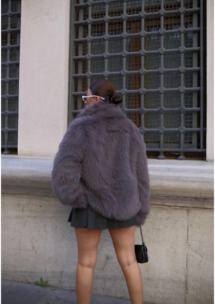 Salaş Sakallı Yumuşak Dokulu Yakalı Cepli Suni Kürk - Füme fiyatları