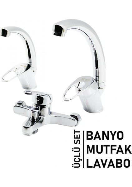 3lü Set Banyo - Evye Mutfak - Lavabo Aç Kapa Mix Batarya Musluk (K95)
