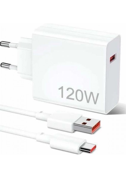 120W Şarj Aleti Hızlı Çift Turbo Şarj Aleti Seti Beyaz