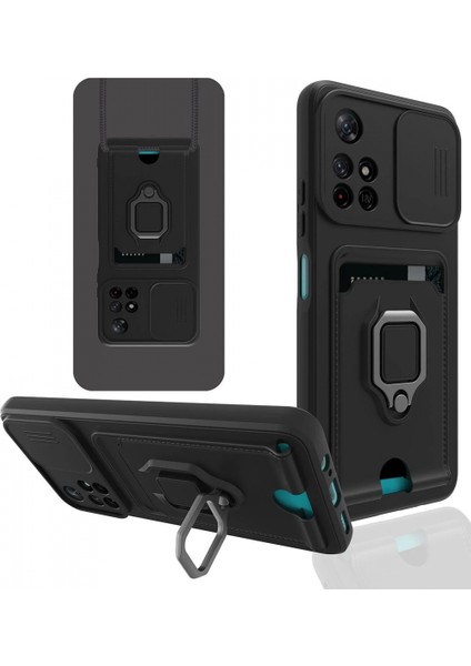 Xiaomi Redmi Note 11T Kılıf Zuma Kartvizitli Yüzüklü Silikon - Siyah (K95)