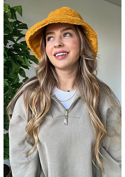 Premium Kalite Yumuşak Şık Tarz Bucket Peluş Şapka Sıcak Tutan Kış Aksesuar