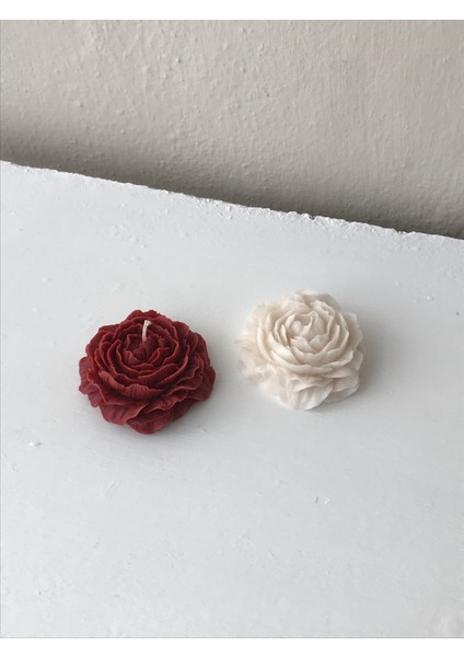 2'li Dekoratif Lavanta Kokulu Soya Şakayık Mum Seti / Krem-Kırmızı Soya Şakayık Mum