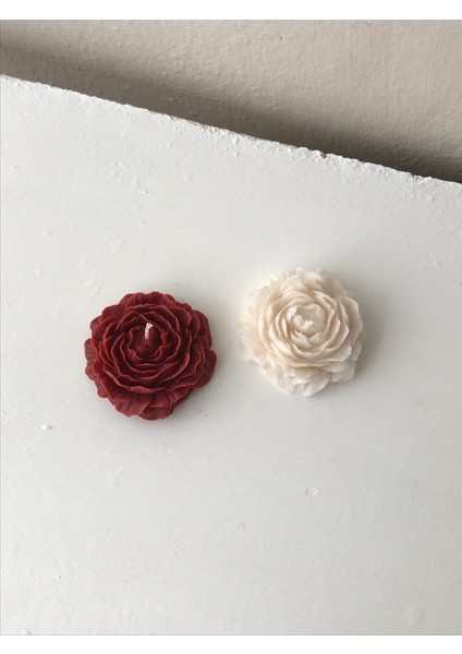 2'li Dekoratif Lavanta Kokulu Soya Şakayık Mum Seti / Krem-Kırmızı Soya Şakayık Mum