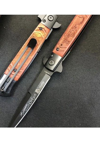 Kişiye Özel Isimli Columbia Imza Baskılı Ejderha Çakı FS-901-1-23 cm Paslanmaz Kamp Cep Av Bıçak Çakı