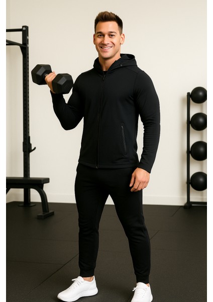 Kadın Spor Eşofman Takımı Siyah – Kapüşonlu Üst, Rahat Jogger Alt