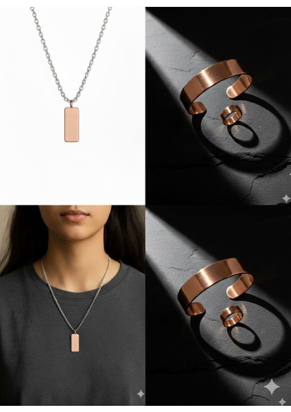 El Yapımı Bakır Takı Seti – Bileklik, Yüzük ve Kolye – Unisex Metal Takı Hediyelik