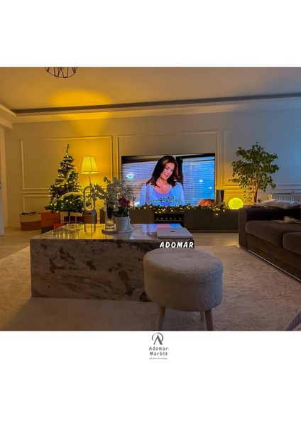 Doğal Mermer Tekerlekli Küp Orta Sehpa – 120X70X40 cm