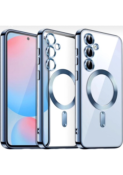Samsung Galaxy S25 Fe Kılıf Kamera Korumalı Magsafe Wireless Arkası Şeffaf Kenarları Renkli Yumuşak