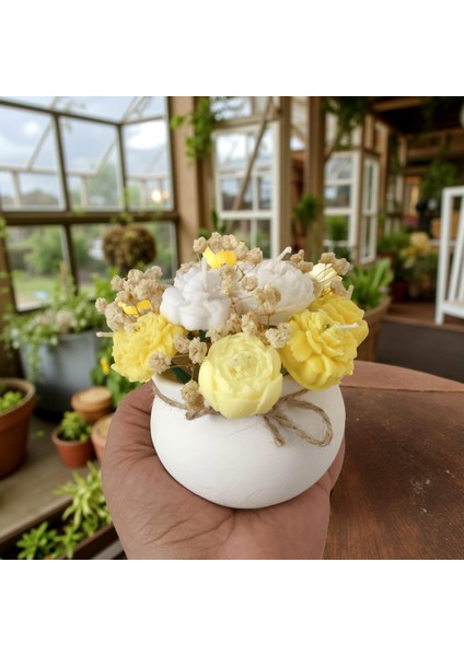Sarı & Beyaz Çiçekli Kokulu Vazo Mum – %100 Soya Wax – El Yapımı Dekoratif Mum modelleri