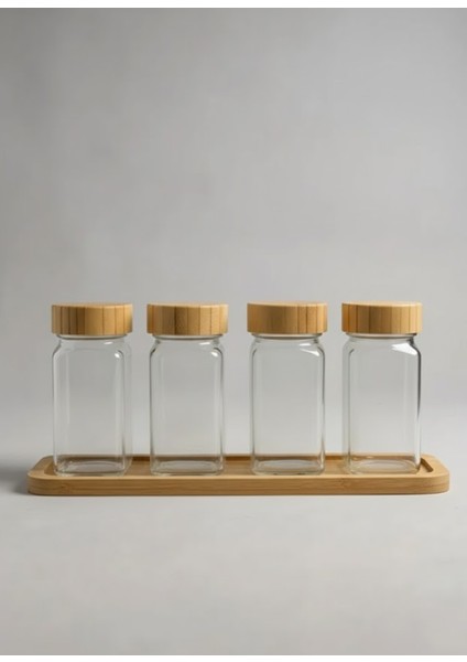 Kare Cam Baharatlık Seti 4'lü Bambu Kapaklı ve Standlı Tuzluk & Baharatlık Takımı fırsatları