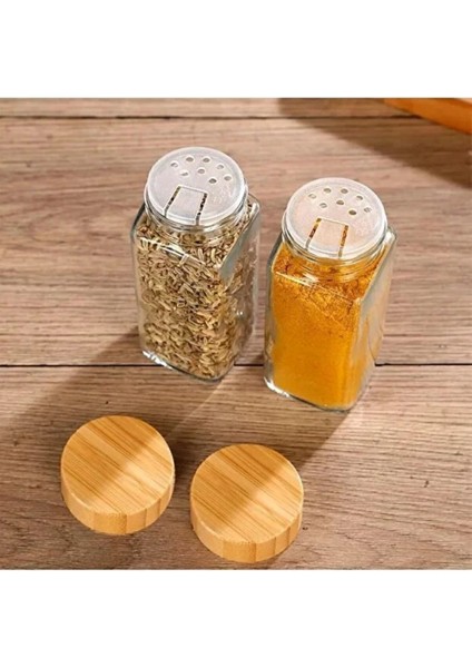 Kare Cam Baharatlık Seti 4'lü Bambu Kapaklı ve Standlı Tuzluk & Baharatlık Takımı indirimleri