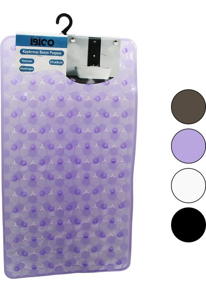 Dikdörtgen - Lüx Pvc Petek Desen - Şeffaf-Buzlu 98PCS Vantuz Kaydırmaz Banyo - Küvet Paspas 37X68CM (5358)