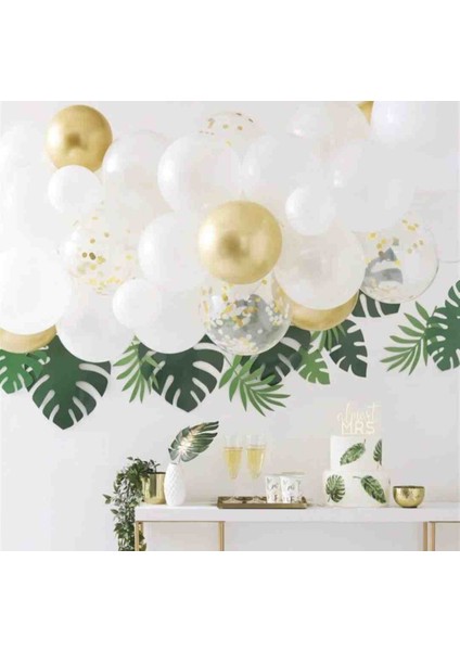 50 Adet Krom Gold Metalik Beyaz Şeffaf Konfetili Balon Seti