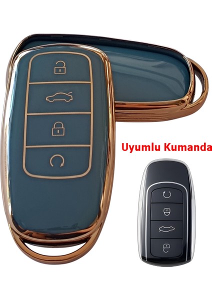 Chery Tiggo 7 Tiggo 8 Omoda 5 Uyumlu Smart Kumanda Anahtar Kılıfı Oto Anahtarlık Turkuaz Gold