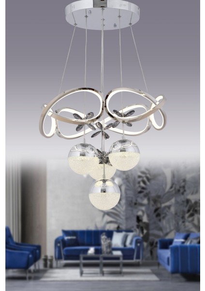 3 Işıklı Kumandalı LED Avize Dimmerli