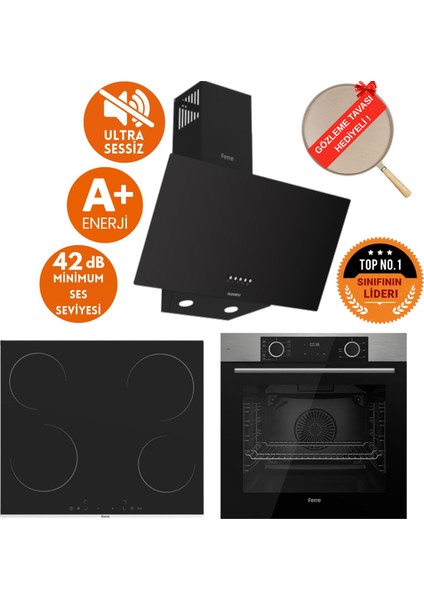 Silentart&fryart Mıca Sessiz Vitro. Elektrikli Siyah Ankastre Set (D086-SA + MS261 + XE63MI )
