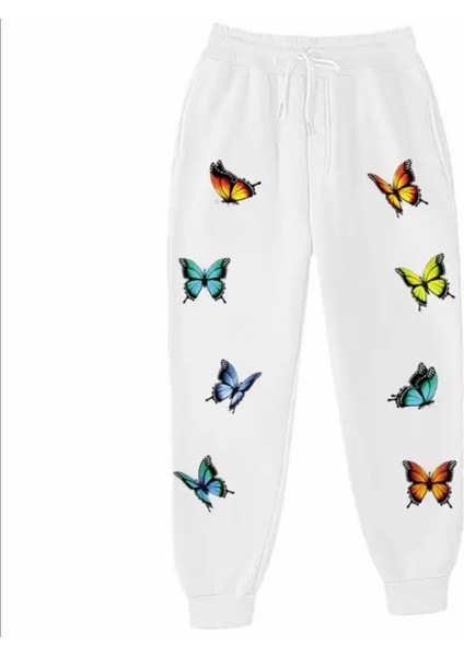 Özel Tasarım Renkli Kelebekler Baskılı %100 Pamuk 3 Iplik Kışlık Kız Çocuk Eşofman Takımı