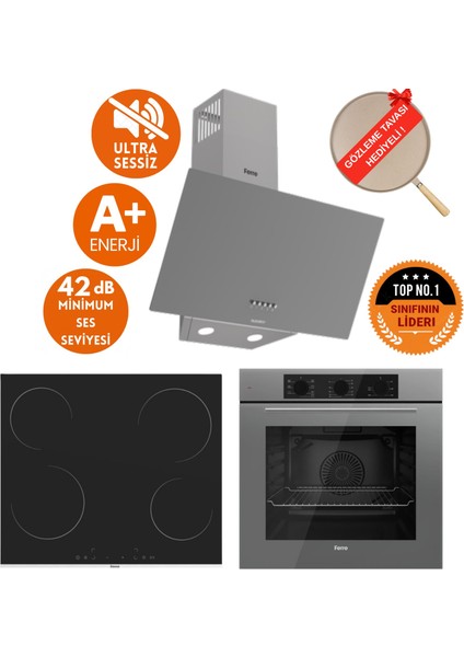 Silentart&flowart Sessiz Vitro. Elektr. Antrasit Gri Ankastre Set (D088-SA+ MS261 +QBL62CPR)