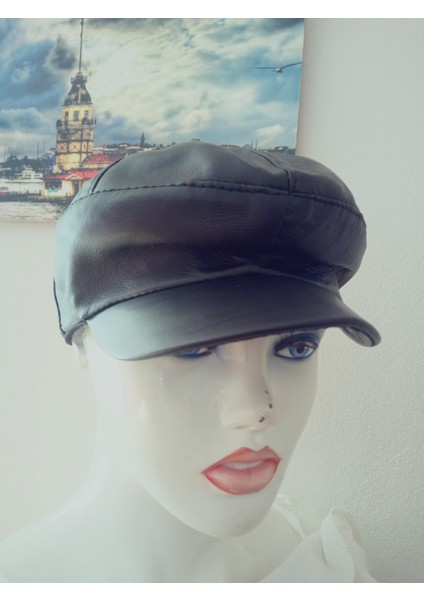 Unisex Hakiki Deri Siyah Kasket Klasik Kasket Lastikli Şapka modelleri