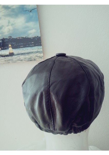 Unisex Hakiki Deri Siyah Kasket Klasik Kasket Lastikli Şapka indirimleri