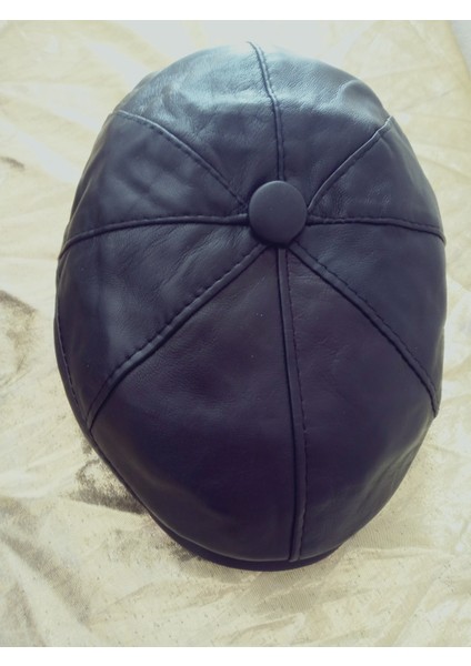 Unisex Hakiki Deri Siyah Kasket Klasik Kasket Lastikli Şapka