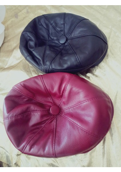 Unisex Hakiki Deri Siyah Kasket Klasik Kasket Lastikli Şapka