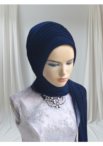 Koyu Lacivert Esnek Kumaş Hazır Duvak Hazır Şal Hazır Türban fiyatları