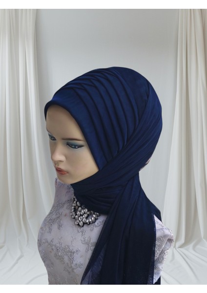 Koyu Lacivert Esnek Kumaş Hazır Duvak Hazır Şal Hazır Türban fırsatları