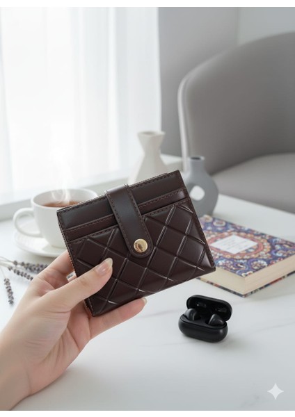 Orta Boy Kapitone Detaylı Suni Deri Cüzdan Kahve Rengi modelleri