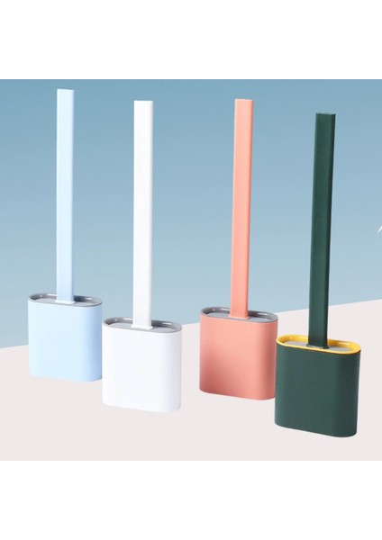 Duvara Monte Edilebilir Kapaklı Askılı Klozet Yumuşak Silikon Başlıklı Tuvalet Fırçası Seti (5358)