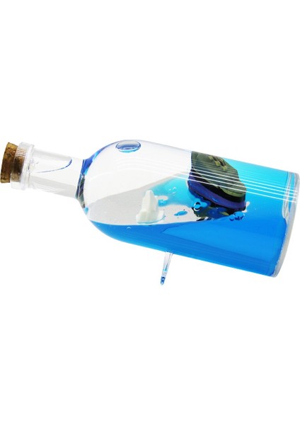 Mavi Su - Adalı Yuvarlak Mika Şişe=yan Duruş Ayaklı Yüzen Batmayan Gemi Dekoratif Biblo Akvaryum 6X16CM (5358)