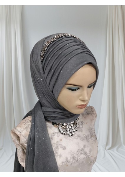 Aksesuarlı Antrasit Koyu Gri Tek Tek Hazır Duvak Hazır Şal Hazır Türban fiyatları